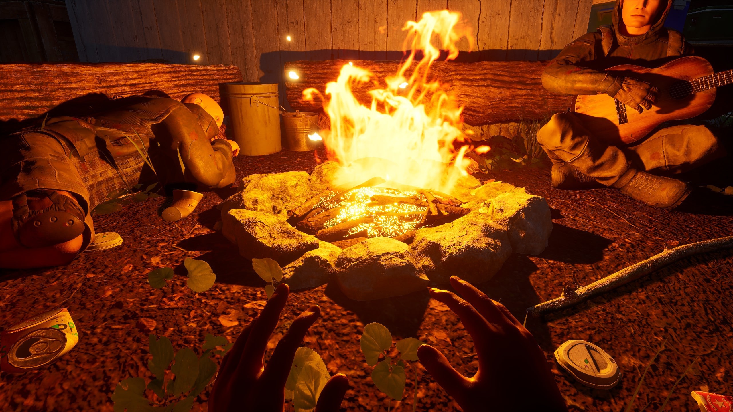 Three players around campfire resting - Ardem multiplayer